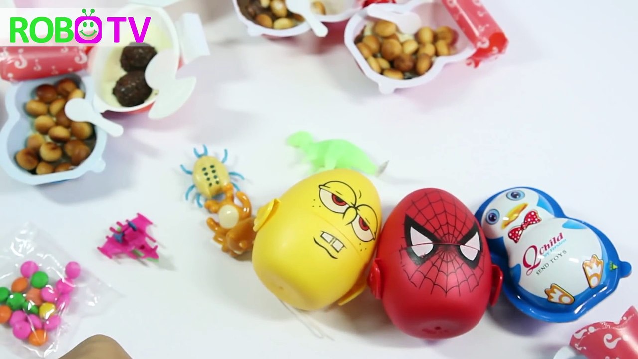 Vui với đồ chơi trẻ em bóc trứng Chim cánh cụt & trứng Socola Kinder và trứng người nhện Cartoons