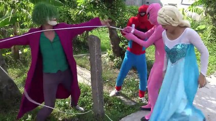 Frozen Elsa vs Spiderman vs Joker Tug of war SPIDERBABY ATTACK Superheroes