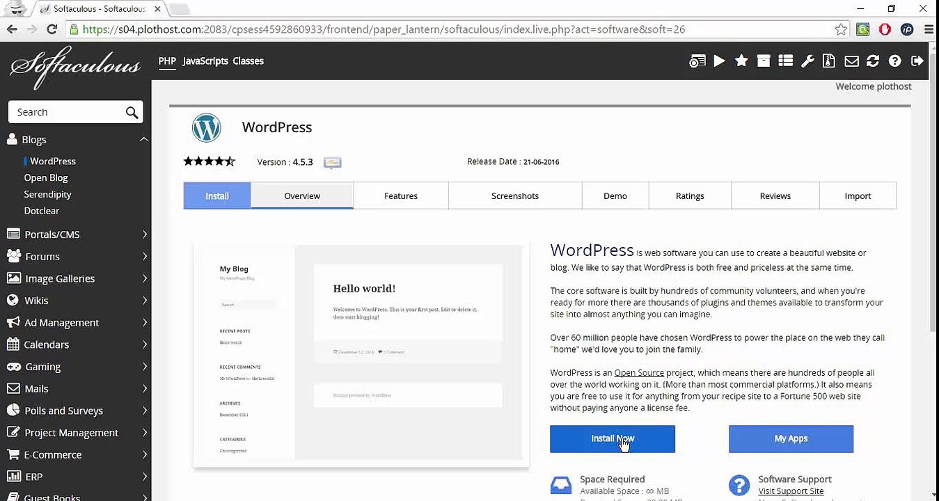 How to install WordPress via Softaculous
