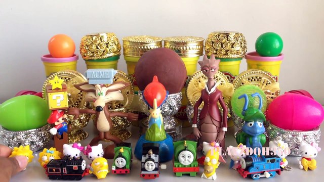 PLAY DOH SURPRISE EGGS with Surprise Toys,Hello Kitty,Thomas and Friends,The Simpsons,toys videos for kids