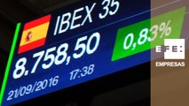 El Ibex 35 suma un 0,83% y se sitúa en los 8.758 puntos impulsado por la banca