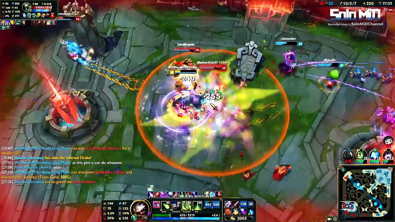 LoL Best Moments #91  Epic Gangplank 1vs5 + Baron Steal   League of Legends (SoloMiD)