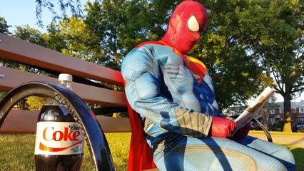 SUPER SPIDERMAN vs THE MASK IRL - Spider-man Diet Coke and Mentos Prank