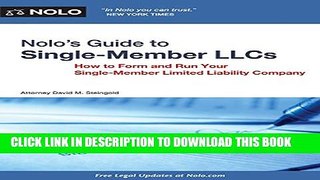 [PDF] Nolo s Guide to Single Member LLCs: How to Form and Run Your Single Member Limited Liability