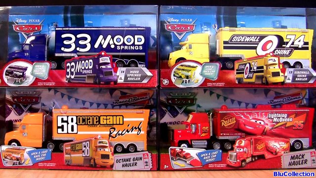 4 Pixar CARS Trucks Haulers Mack Hauler Rust-eze, Mood Springs, Octane Gain, Sidewall ToyCollector
