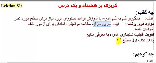 Deutsch-Persisch-Lektion95-A1پایان بخش اول تدریس_پایان کتاب اول