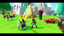 SPIDERMAN saves Hulk and Disney Pixar Cars Lightning McQueen   Funny race with Frozen Elsa & Anna !