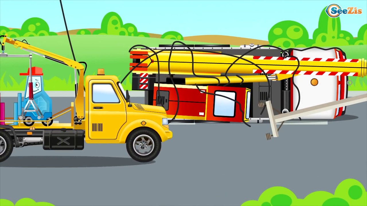 Construction Cartoon: the Truck, the Crane and the Excavator build a Giant Slide in City of cars
