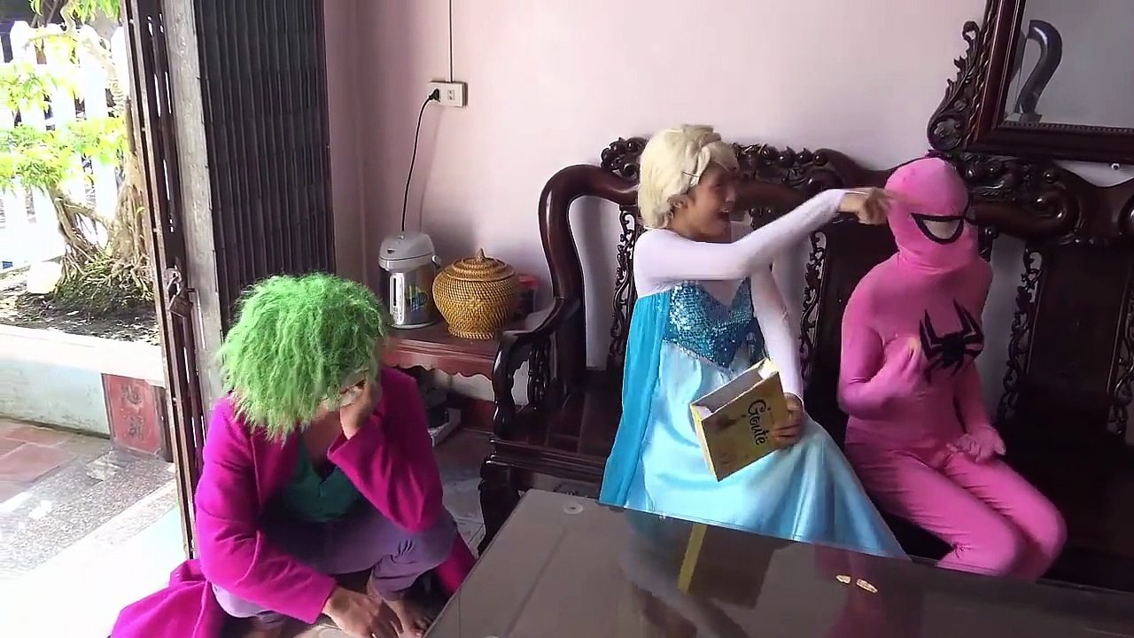 Fart in the mouth Joker haha Spiderman Frozen elsa vs Pinks SpiderGirl Superheroes Funny part 10