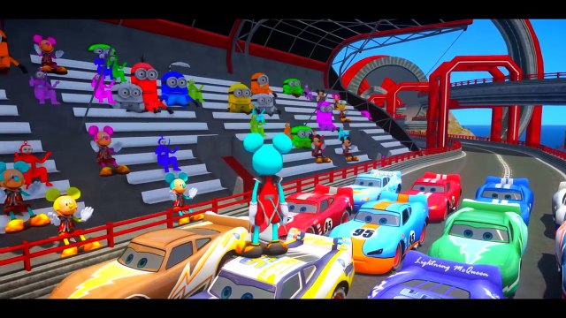 Color Teletubbies, Minions and Mickey Mouse Have Fun w/ Lightning McQueen Custom Cars Nursery Rhymes