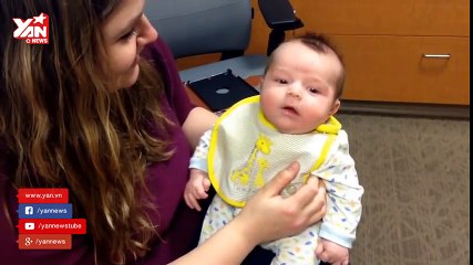 Baby hears his mom for the first time