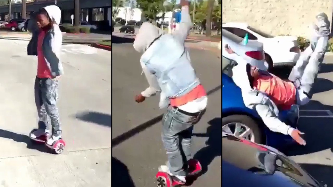 Fail - Ce mec s'encastre dans une voiture avec un hoverboard