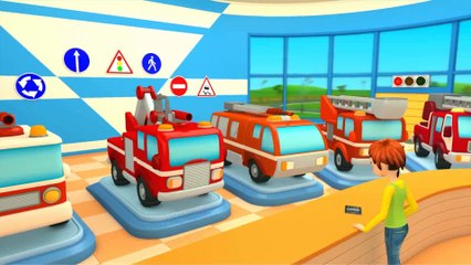 NEW! Car School. 3D Cartoon and Educational Video. Fire Challenge