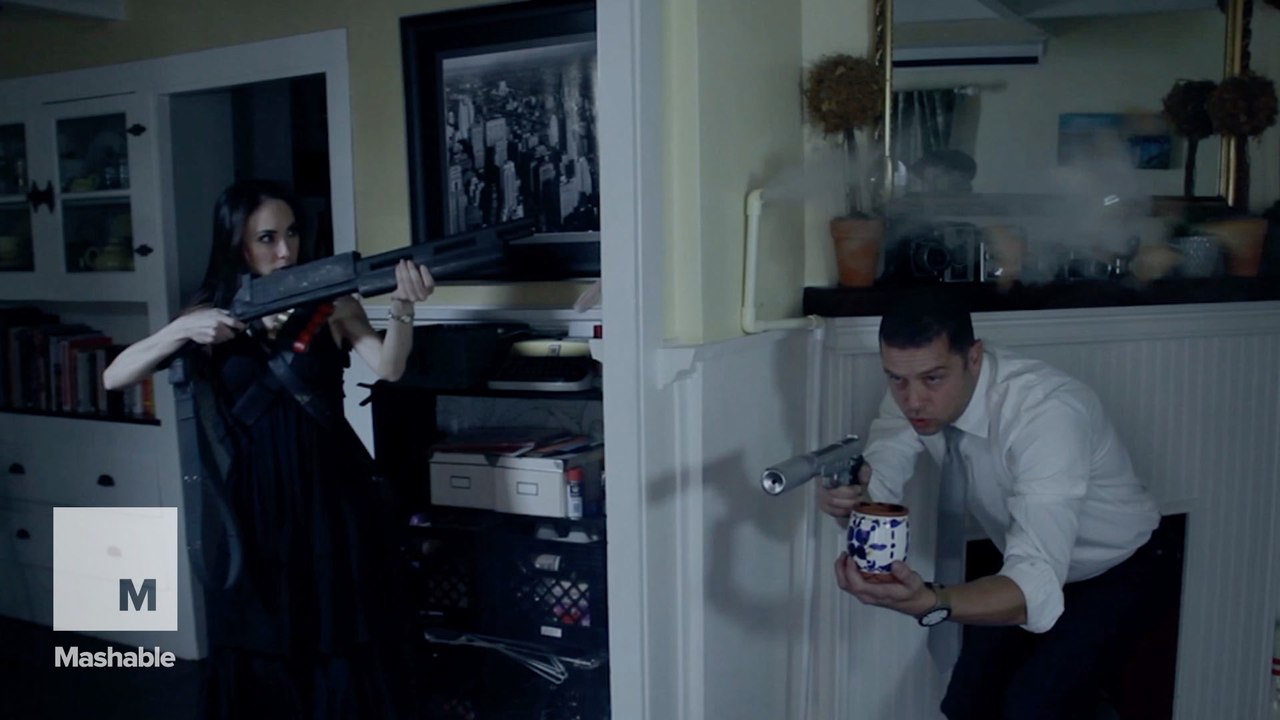 Brangelina fight as ‘Mr. and Mrs. Smith’ with a cappella gunfights and cardboard props