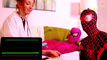 Spiderman, Frozen Elsa & Pink Spidergirl w_ Doctor! Spiderbaby is sick! Superheroes in Real Life part 4