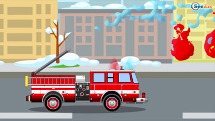 The Fire Truck hurry to the rescue - fire in the city - Cartoon about Emergency Trucks Episode 37