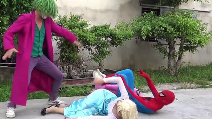 Spiderman vs Joker Circus Frozen Elsa vs Pinks SpiderGirl Dacing Superhero fun-XRcCJ4_SmT0 part 4