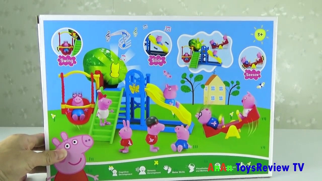 Đồ chơi Peppa Pig đi chơi công viên - Chơi cầu trượt - Xích đu - Bập bênh.  Peppa Pig toys outing park - Playing slide - Swings - toggles