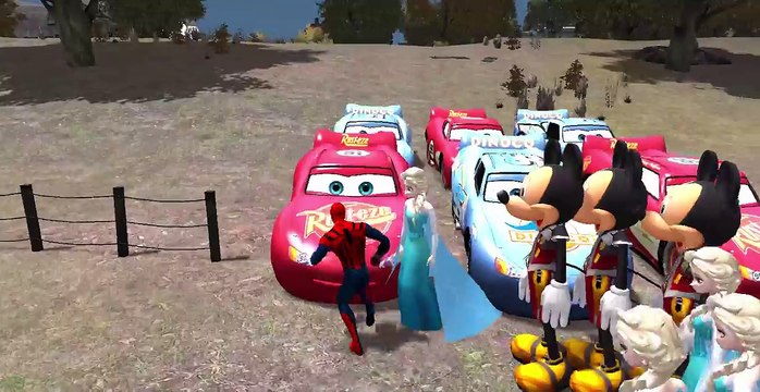 Mickey Mouse & Spiderman & Frozen Elsa with McQueen Disney Cars Dinoco + Nursery Rhymes HD