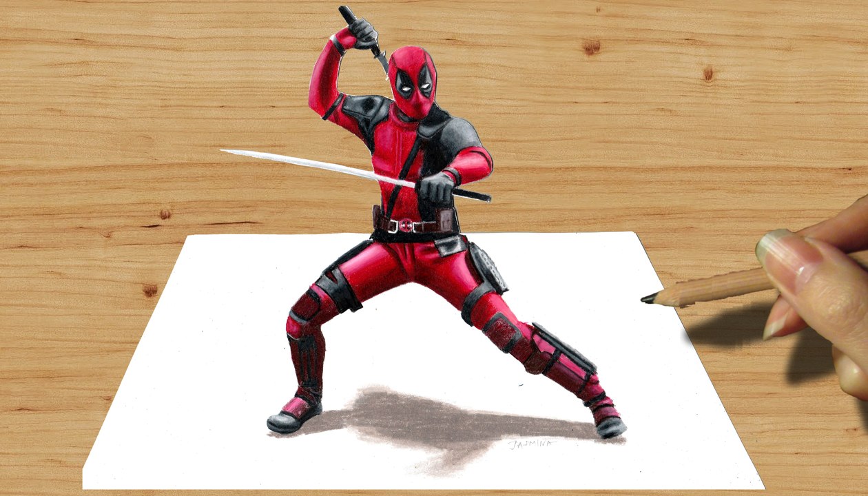 Speed Drawing of Deadpool 3D How to Draw Time Lapse Art Video Colored Pencil Illustration Artwork Draw Realism