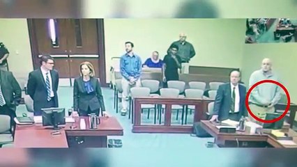 Moment paedophile who abused girl in cemetery tries to stab prosecutor in court