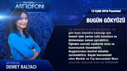 12 Eylül 2016 Pazartesi Bugün Gökyüzü