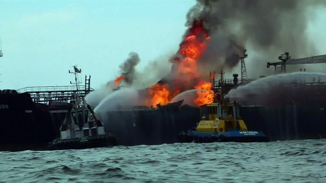 Oil tanker bursts into flames in Gulf of Mexico