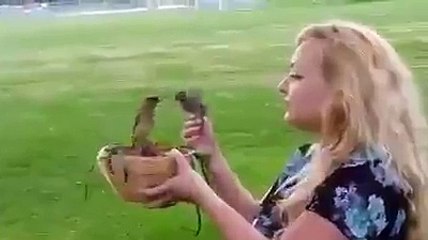 Cute lady with beautiful birds