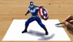 Speed Drawing of Captain America 3D How to Draw Time Lapse Art Video Colored Pencil Illustration Artwork Realism