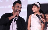 Dhoni interacts with Surya's Children Diya and Dev at Chennai - The Untold Story Press Meet Speech