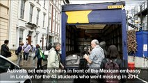 Empty chairs in London symbolize Mexico's missing 43