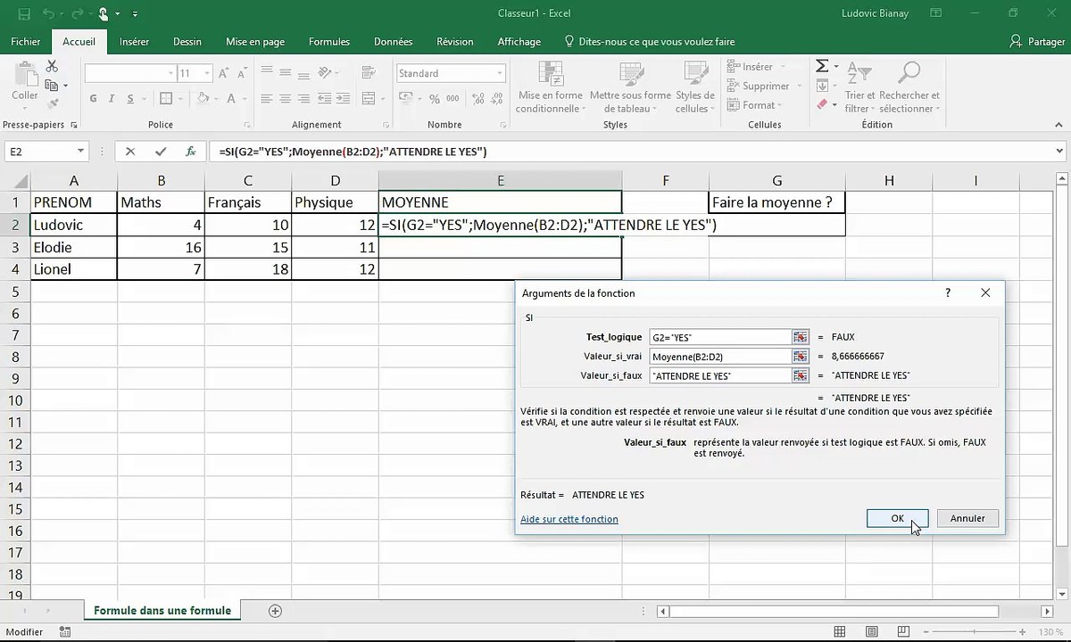 Exemple d'une formule dans une formule