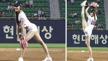 Korean Model Choi Seol Hwa Throws The First Pitch For Baseball Game