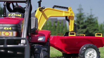 Toy pedal tractor with front and back loader, trailer by Falk Toys, item   975N   976N