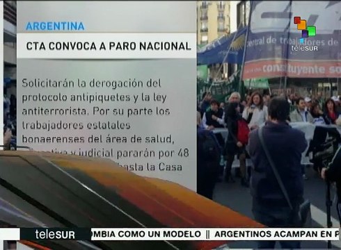 Obreros argentinos acampan en Plaza de Mayo en rechazo a tarifazos