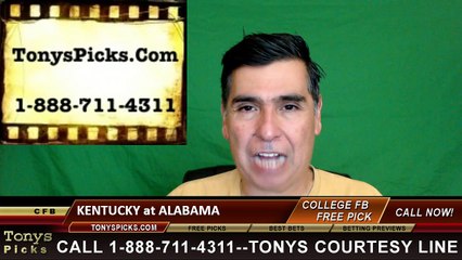 Alabama Crimson Tide vs. Kentucky Wildcats Free Pick Prediction NCAA College Football Odds Preview 10-1-2016