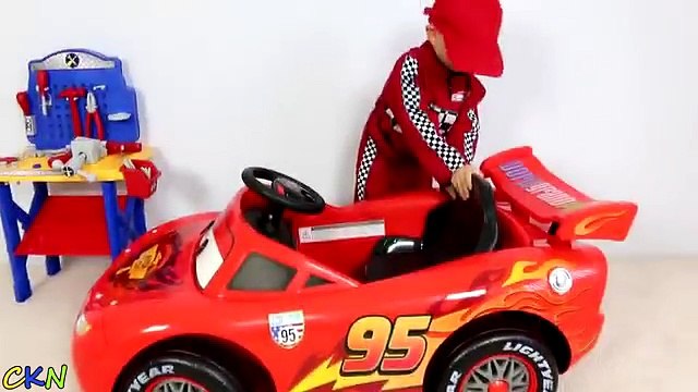 Unboxing Disney Cars Lightning McQueen Battery-Powered Ride On Car 12V Test Drive Ckn Toys