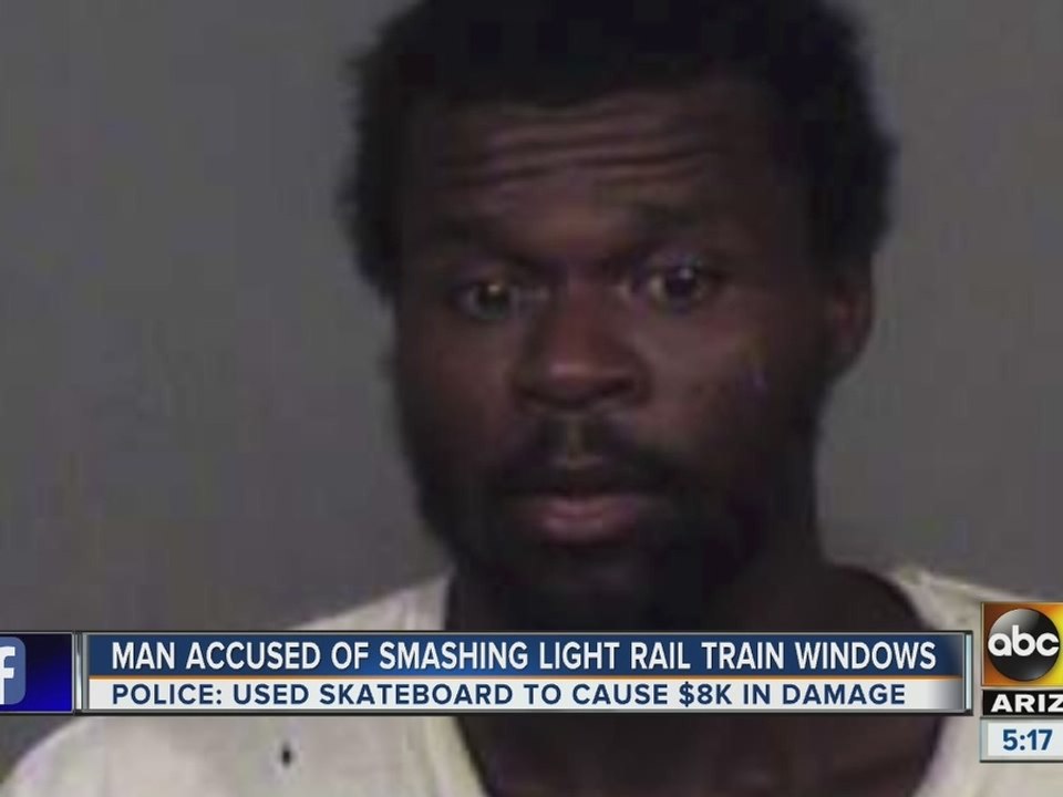 Tempe man accused of breaking light rail windows with skateboard