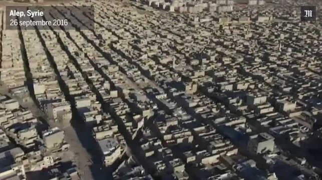 Syrie : un drone survole Alep détruite