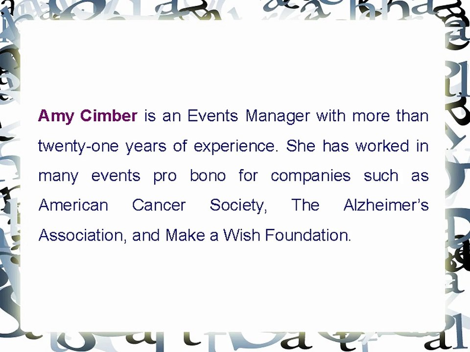 Amy Cimber Has Over Twenty-Six Years of Experience in Event Management