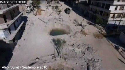 Syrie : la ville détruite d'Alep survolée par un drone