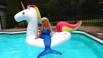 Frozen Elsas POOL UNICORN! w/ Spiderman Joker Spidergirl Mermaid Maleficent! Funny Superhero Video