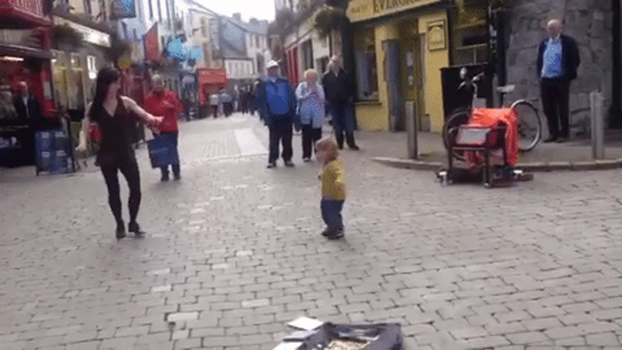 Little Girl Learns to Irish Tap Dance on Galway Street