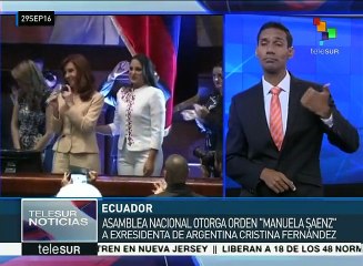 Ecuador: recibe expresidenta de Argentina orden Manuela Sáenz
