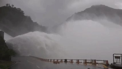 High Volume of Water Discharged From Taiwan Dam During Typhoon Megi