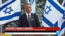 US president Obama speeks at Peres funeral