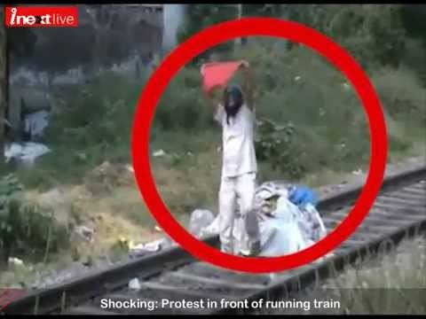 Kanpur man protests in front of running train