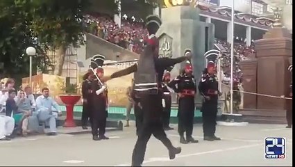 Indian Soldier falls during parade at Wagah Border