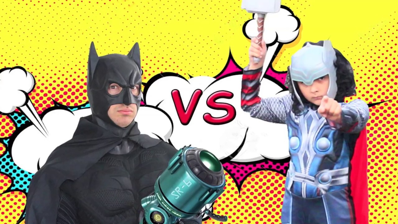 Batman vs Thor Toys surprise Batman toys real life Superhero battle toys Kids parody family fun