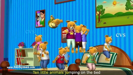 Ten Little Teddy Bears Jumping on the Bed Song - 3D Animation Nursery Rhymes for Children